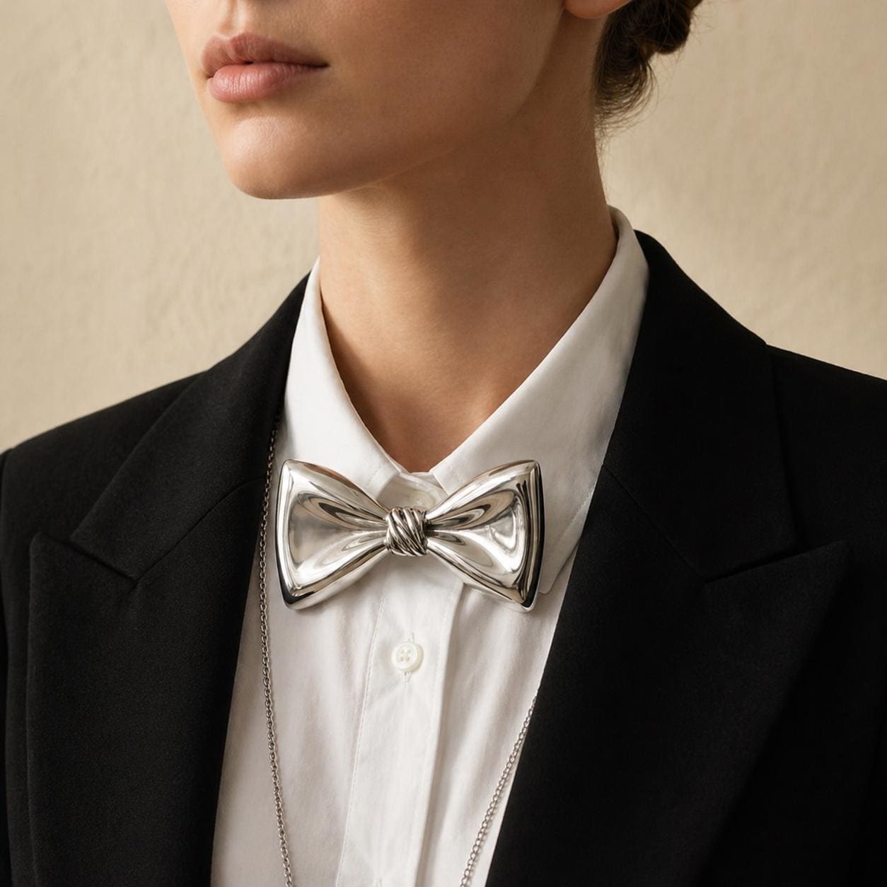 il-fullxfull.8013098191-6kh9-il-fullxfull.8013098191-6kh9-4.jpg Sterling Silver Sculptural Bow Tie Choker Collar Necklace