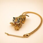 Gold-Plated Tiger Brooch Pendant with Swarovski Crystals