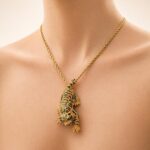 Gold-Plated Tiger Brooch Pendant with Swarovski Crystals