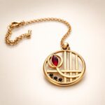 Mackintosh-Style Gold-Plated Red Crystal Pendant Necklace
