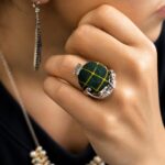 Sterling Silver Panther Ring with Wax Print Textile Inlay