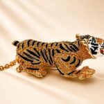 Gold-Plated Tiger Brooch Pendant with Swarovski Crystals