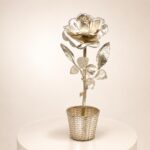 Handmade Sterling Silver Rose Sculpture in Basket