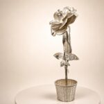 Handmade Sterling Silver Rose Sculpture in Basket