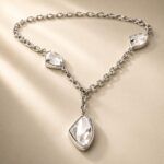 Silver Plated Crystal Geometric Drop Lariat Necklace