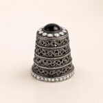Silver-Tone Filigree Onyx Crystal Sewing Thimble
