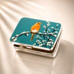 Hand-Painted Robin Enamel Sterling Silver Pill Box 1 Hand-Painted Robin Enamel Sterling Silver Pill Box