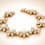 Gold Plated Floral Bracelet with Swarovski Pearls