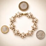 Gold Plated Floral Bracelet with Swarovski Pearls