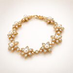 Gold Plated Floral Bracelet with Swarovski Pearls