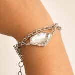 Sculptural Geometric Swarovski Crystal Silver-Tone Bracelet