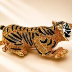 Gold-Plated Tiger Brooch Pendant with Swarovski Crystals