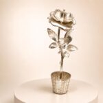 Handmade Sterling Silver Rose Sculpture in Basket