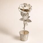 Handmade Sterling Silver Rose Sculpture in Basket