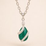 Sterling Silver Snake Wrapped Green Enamel Egg Pendant