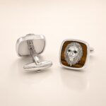 Sterling Silver Lion Head Tiger's Eye Emerald Cufflinks