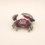 Sterling Silver Pink CZ Crab Brooch, Black Rhodium