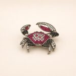 Sterling Silver Crab Brooch with Pink CZ Black Rhodium