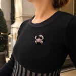 Sterling Silver Crab Brooch with Pink CZ Black Rhodium