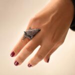 Sterling Silver Dolphin Ring with Pink CZ, Black Rhodium