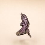 Sterling Silver Dolphin Ring with Pink CZ, Black Rhodium