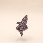 Sterling Silver Dolphin Ring with Pink CZ, Black Rhodium