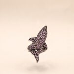 Sterling Silver Dolphin Ring with Pink CZ, Black Rhodium