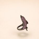 Sterling Silver Dolphin Ring with Pink CZ, Black Rhodium