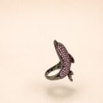 Sterling Silver Dolphin Ring with Pink CZ, Black Rhodium