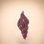 Sterling Silver Shell Brooch with Pink CZ and Black Rhodium