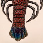 Sterling Silver Lobster Brooch with Red Cubic Zirconia