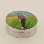 Sterling Silver Hand-Painted Enamel Golfer Pill Box 2 Sterling Silver Hand-Painted Enamel Golfer Pill Box