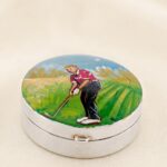 Sterling Silver Hand-Painted Enamel Golfer Pill Box
