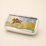 Sterling Silver Hand-Painted Enamel Hunting Pill Box