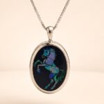 Vintage Sterling Silver Opal Mosaic Unicorn Pendant Necklace