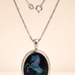 Vintage Sterling Silver Opal Mosaic Unicorn Pendant Necklace