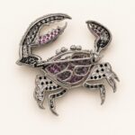 Sterling Silver Pink CZ Crab Brooch, Black Rhodium