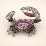 Sterling Silver Pink CZ Crab Brooch, Black Rhodium