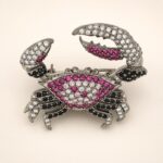 Sterling Silver Pink CZ Crab Brooch, Black Rhodium