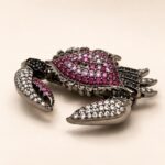 Sterling Silver Pink CZ Crab Brooch, Black Rhodium