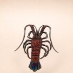 Sterling Silver Lobster Brooch with Red Cubic Zirconia