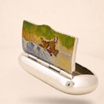 Sterling Silver Hand-Painted Enamel Hunting Pill Box