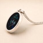 Vintage Sterling Silver Opal Mosaic Bird Pendant Necklace