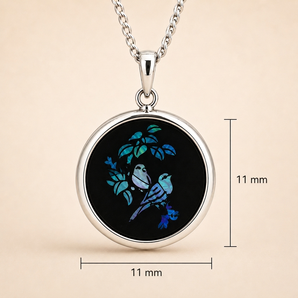 Vintage Sterling Silver Opal Mosaic Bird Pendant Necklace
