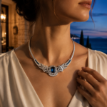 Art Deco Sapphire Blue Czech Crystal Snake Chain Choker 2 ADC27 hover image