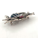 Spider brooch with blue enamel, marcasite and crystals in hallmarked sterling silver