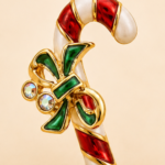 Christmas Candy Cane Earrings Gold Plated Metal Alloy With Enamel And Sparkling Czech Crystals 17 JEA4 gallery image