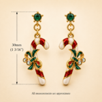 Christmas Candy Cane Earrings Gold Plated Metal Alloy With Enamel And Sparkling Czech Crystals 19 JEA4 gallery image