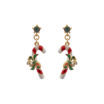 Christmas Candy Cane Earrings Gold Plated Metal Alloy With Enamel And Sparkling Czech Crystals 35 JEA4 gallery image