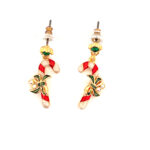 Christmas Candy Cane Earrings Gold Plated Metal Alloy With Enamel And Sparkling Czech Crystals 27 JEA4 gallery image